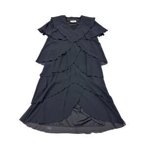 Ann Hobbs for Cattiva Womens Black Tiered Ruffle Fully Lined Midi Dress Size 40‎